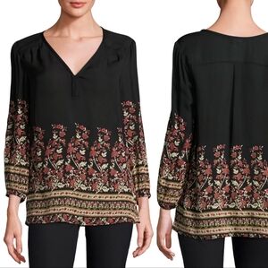 Joie Riva Womens Floral Silk Top Chiffon Feel Sheer Flows Oversized Fit V-Neck L